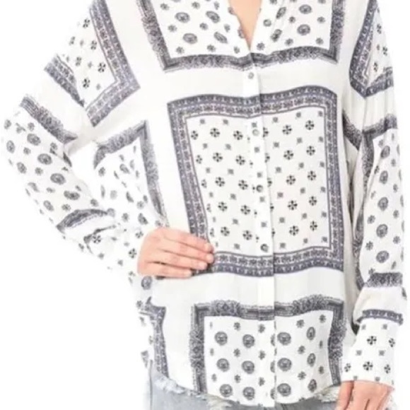 Free People Black and White Floral Button Down Shirt - Picture 1 of 6